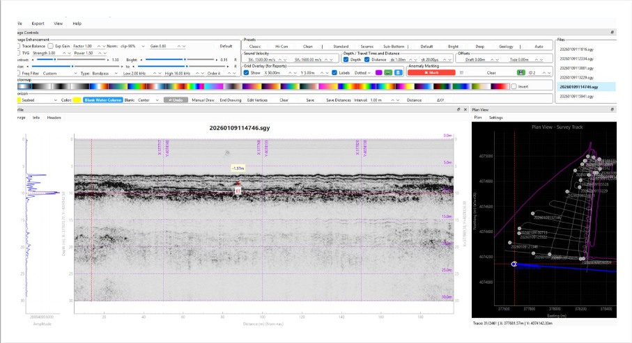 Kordil Subbottom Processing seismische Profilanzeige